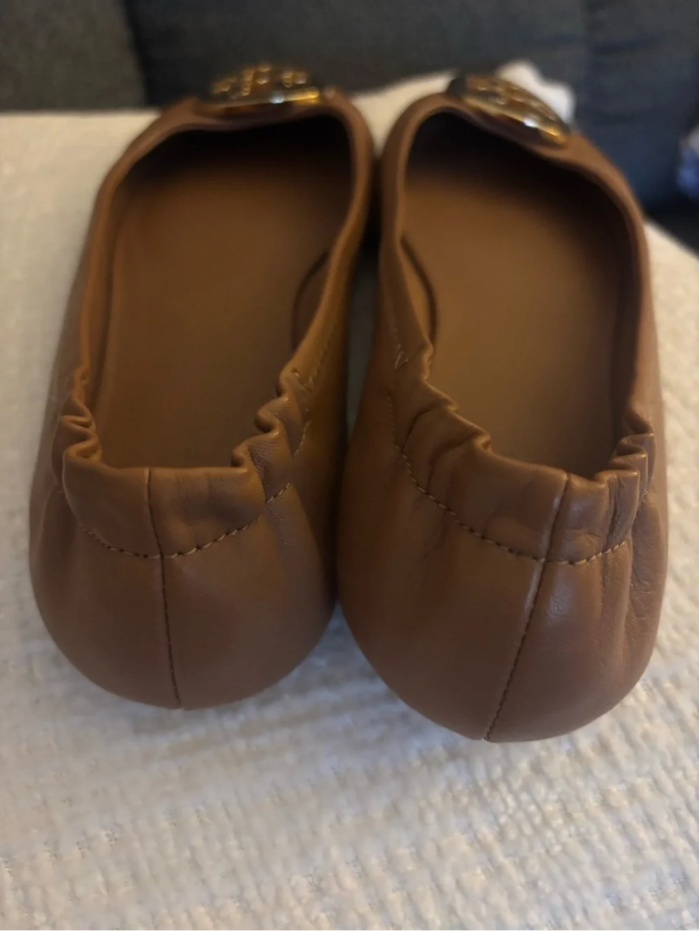 Tory Burch Tan Leather Minnie Travel Ballet Flats size 8.5